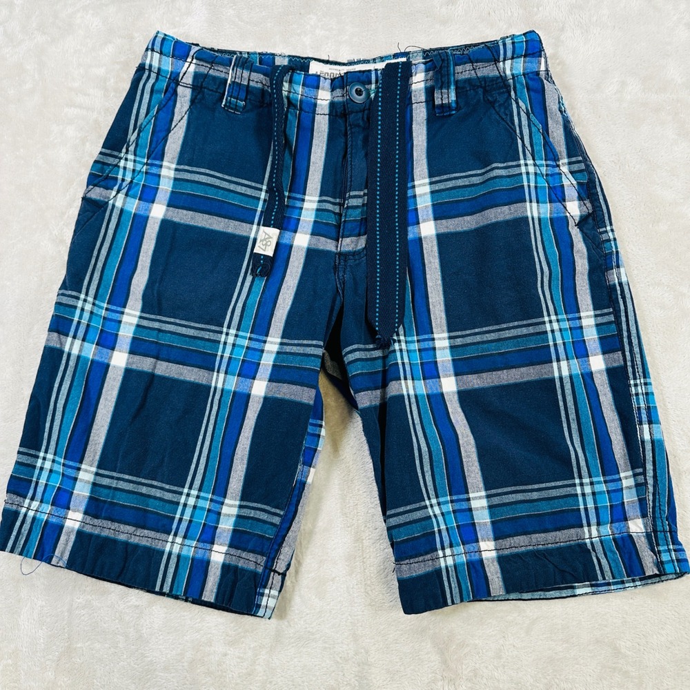 Y2K Aeropostale Shorts Mens 30 Plaid  Drawstring 10" Flat Cargo Blue White